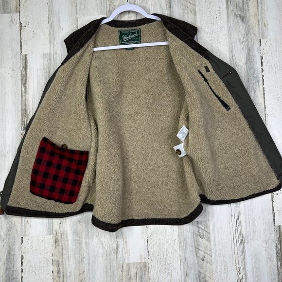 Woolrich Vest Mens L Herringbone Wool Green Fleece Winter Sportsman Gorpcore - Picture 4 of 13